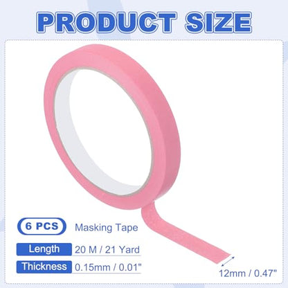 Masking Tape 0.5 Inch x 21 Yard Painter's Tape Pink Paint Tapes for DIY Crafts Arts Drawing Decoration Labeling Car Painting Artist Teachers (6 Count)