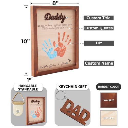 Best Dad Ever Hands Down Sign Handprint Frame with Paint DIY Gift for Father's Day Personalized Engraved Family Names Gifts From Daughter