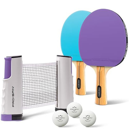 Portable Ping Pong Set with Retractable Ping Pong Net for Any Table