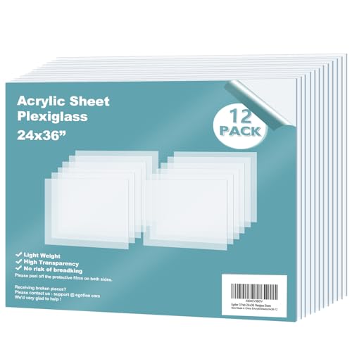 Plexiglass Sheets Acrylic Sheets 12 Pack of 24x36’’ 0.04 Thick Clear Plastic Cast Transparent Plexi Glass for Crafting Projects (12 Count)