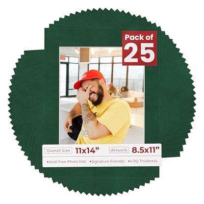 Pack of 25 Acid Free 11x14 Mats Bevel Cut for 8.5x11 Photos (25 Count)