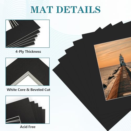 11x14 Black Picture Mats with Core Bevel Cut Frame Mattes for 8x10 Pictures