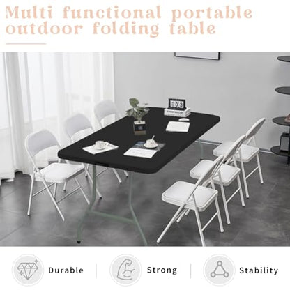 Folding Table 6 FT Lightweight Camping Table Black Portable Plastic Rectangular Outdoor Dining Table Steel Legs Fold