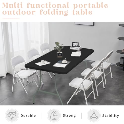 Set of 2 Folding Table 6 FT Lightweight Camping Table Black Portable Plastic Rectangular Outdoor Dining Table Steel Legs Fold (2 Count)