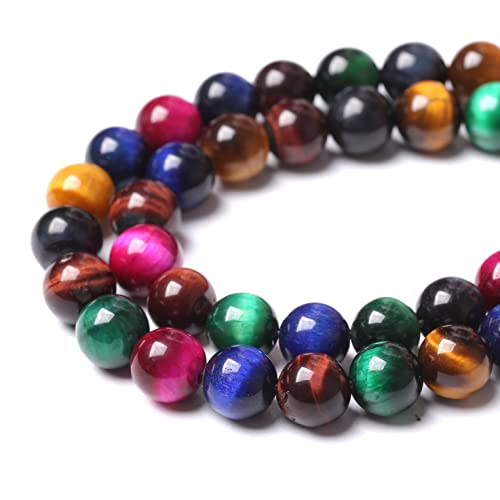 32pcs 12mm AAA Natural Colorful Tiger Eye Stone Beads Gemstone Round Spacer Loose Beads for Jewelry Making DIY Bracelet Necklace (16 Count)