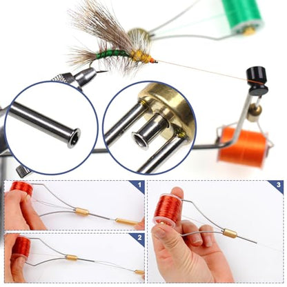 Fly Tying Kit Material Tools Kit Bobbin Fly Hooks Scissors Fly Beads Threader Needle Whip Finisher Fly Fishing Flies Starter Making Kit with Carry Bag