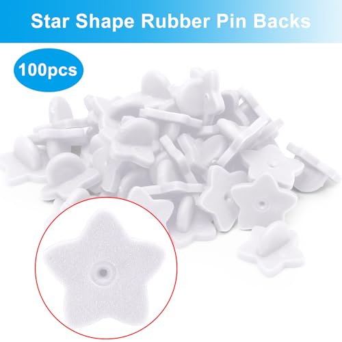100 Pack White Star Shape Rubber Pin Backs (100 Count)