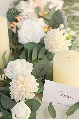 Artificial Dahlia Flowers 25pcs Real Looking Cream Foam Fake Roses with Stems for DIY Wedding Bouquets Bridal Shower Centerpieces Floral Arrangements Party Tables Home Decoration (25 Count)