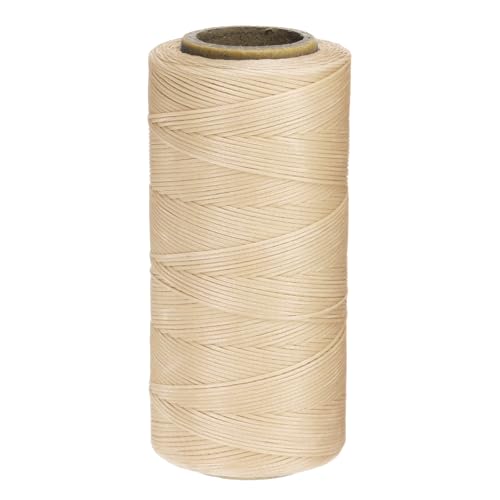 150D 0.8mm Flat Waxed Thread 284 Yards Polyester Leather Sewing Waxed String Hand Stitching Waxed Cord for Leather Stitching Sewing Bookbinding DIY Craft Beige