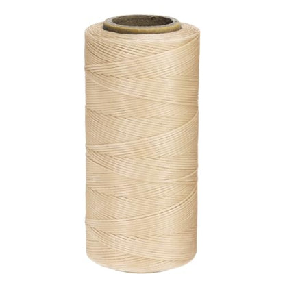 150D 0.8mm Flat Waxed Thread 284 Yards Polyester Leather Sewing Waxed String Hand Stitching Waxed Cord for Leather Stitching Sewing Bookbinding DIY Craft Beige