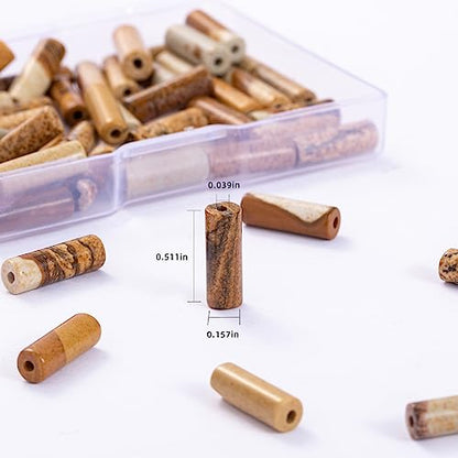 Natural Blown Picture Stone Cylinder Tube Beads 4x13mm 38cm (28 Count)