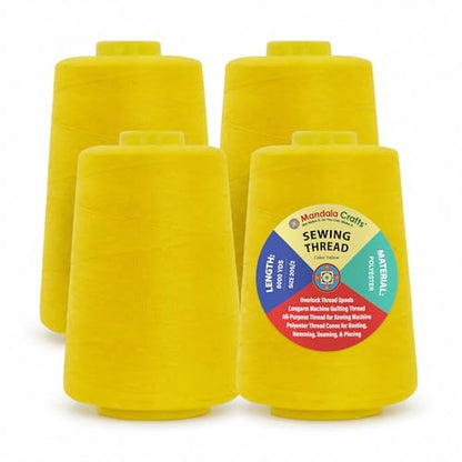 20S 2 Yellow Polyester 4 Pack of Serger Threads Cones (72000 Foot)