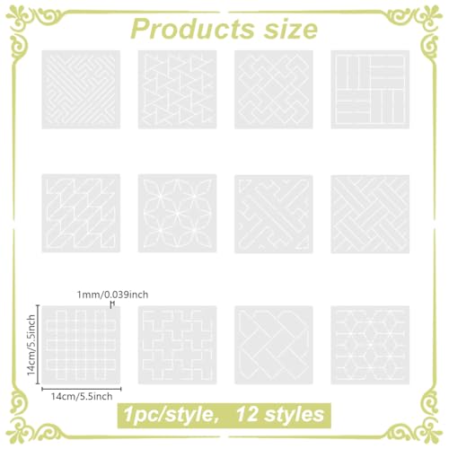 Sashiko Embroidery Stencils Sashiko Stencil Geometric Embroidery Patterns Stencils for Drawing Sashiko Template for Hand Quilting and Embroidery14x14cm