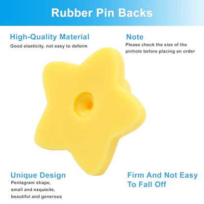 100 Pack Yellow Star Shape Rubber Pin Backs (100 Count)