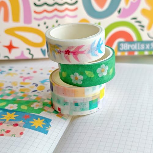 38 Rolls Washi Tape Aesthetic Colored Decorative