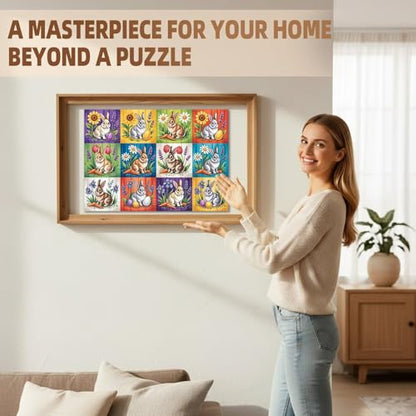 Spring Sunflowers Easter Eggs Rabbits Puzzles Adults Gifts for Women Men Wooden 300 Pieces 13.7 x 9.7in