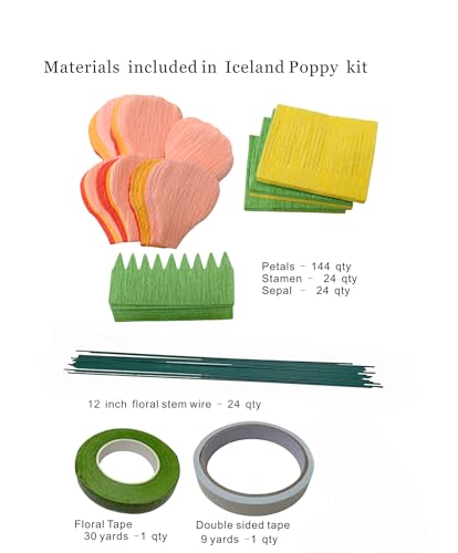 Orange Crepe Paper Poppy Flower DIY Making Kit Home Decoration Table Decor Pack of 24 pcs