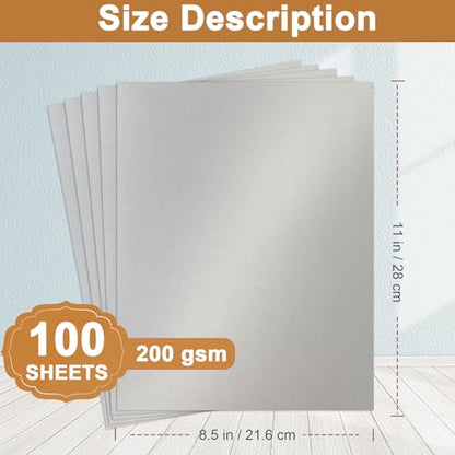 100 Sheets Silver Shimmer Cardstock 8.5 x 11 Crafts Paper 75lb (100 Count)