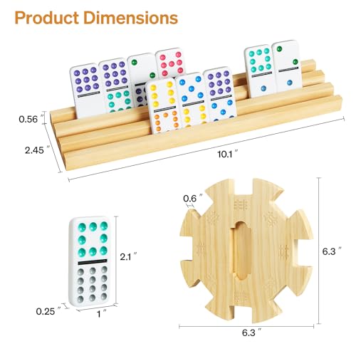 Mexican Train Double 12 Dominoes Set with 4 Wooden Trays