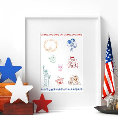 5 Sheet 4th of July Clear Stamps Patriotic Silicone Transparent Stamps Border Stamp Cards for 250th Anniversary Independence Day Memorial Day DIY Crafts Card Making Scrapbooking Embossing (5 Count)