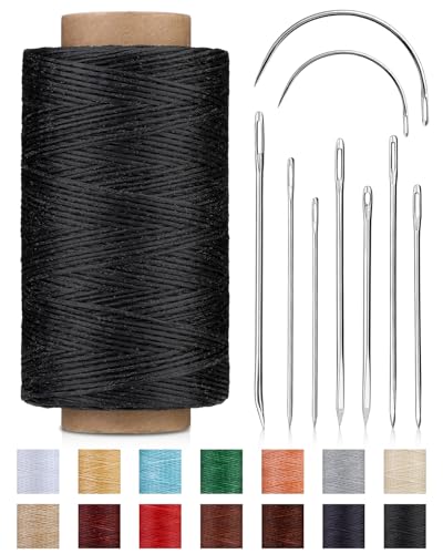 218 Yards Waxed Thread Waxed Leather Thread with Heavy Duty Sewing Needles (10 Count)