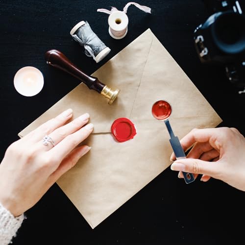 500 Pcs Dark Gold Octagon Wax Seal Beads Kit with 4 Pcs Tea Candles 1 Pc Melting Spoon for DIY Crafts Letters Wedding Wine Bottle Sealing (500 Count)