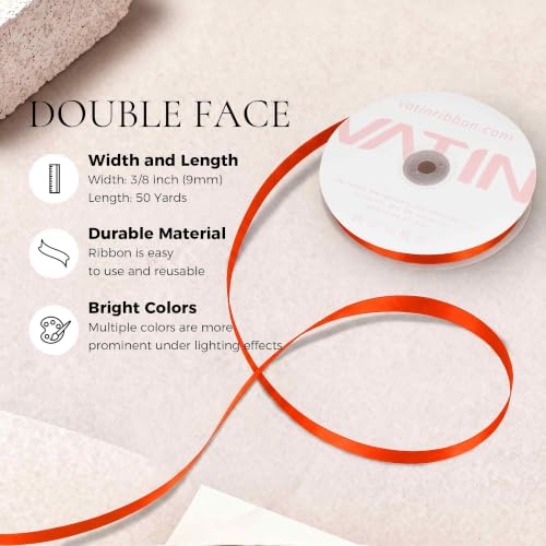 3 8 inches Double Faced Autumn Orange Polyester Satin Ribbon (150 Foot)
