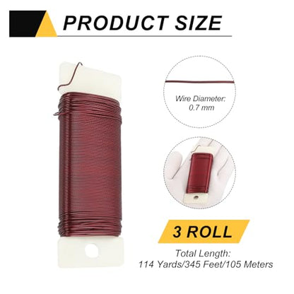 114 Yards 345 Feet Metal Floral Wire 21 Gauge Red Flexible Paddle Thin Floral Wires for Craft (3 Count)