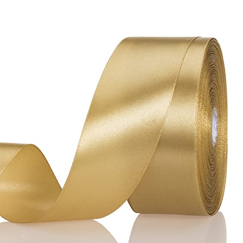 1 1 2 Inch Champaign Gold Solid Satin Ribbon for Gift Wrapping 50 Yds (150 Foot)