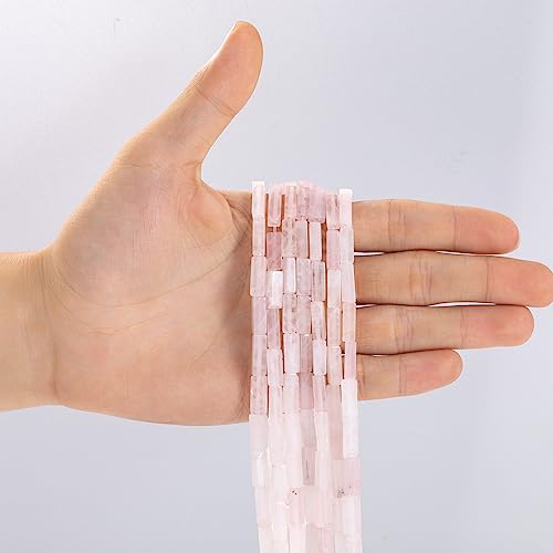 Natural Rose Quartz Crystal Rectangle Tube Beads 4x13mm 38cm (28 Count)