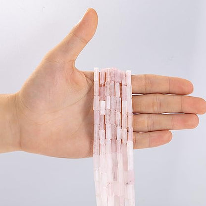 Natural Rose Quartz Crystal Rectangle Tube Beads 4x13mm 38cm (28 Count)