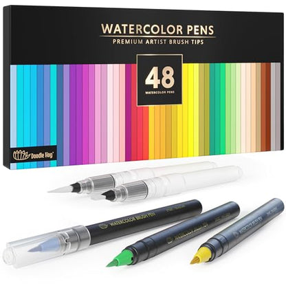 48 Premium Watercolor Pens +2 Highly Blendable Watercolor Markers (50 Count)