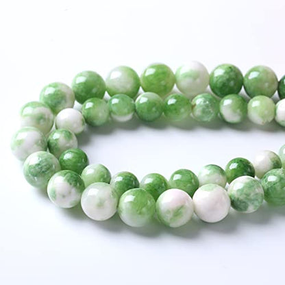 32pcs 12mm Natural Green White Persian Jade Stone Round Beads for Jewelry Making Loose Spacer Beads DIY Bracelets Necklaces 15"