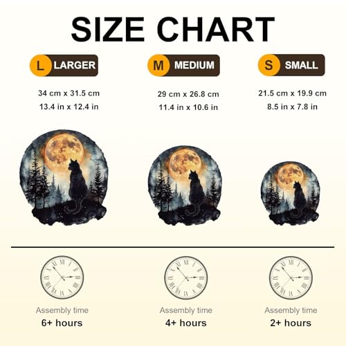 Moon Night Black Cat Puzzles Adults Gifts for Women Men Wooden 100 Pieces 8.5x7.8in