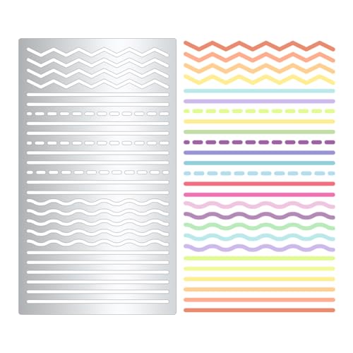 Soft Multiple Useful Line Metal Stencils for Painting Straight Line Stencil Template for DIY Crafts Wavy Line Broken Dotted Line for Painting on Wood Wall Scrapbooking Diary Furniture Decor 4''*7''