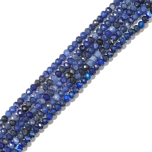 Natural Blue Sodalite Beads 4x2mm 120pcs Faceted Rondelle Loose Semi Gemstone Beads for Jewelry Making Design (120 Count)