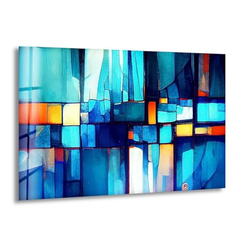 20Wx14H'' Blue Vibrant Stained Glass Wall ArtTempered Glass Printing Wall Decor Large Wall Art Wall Hangings