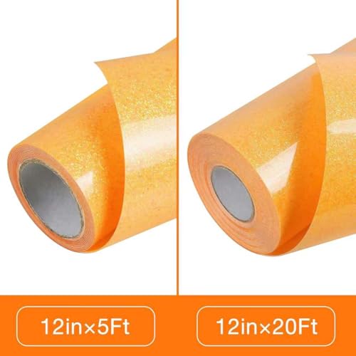 Neon Orange Glitter HTV Heat Transfer Vinyl Roll 12 inch x 5 ft Iron on Vinyl for T Shirts Fall Thanksgiving Crafts