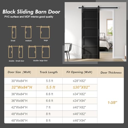 32x84 inch Black Barn Door Interior