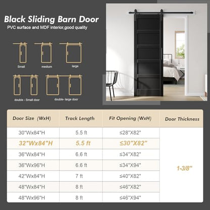32x84 inch Black Barn Door Interior