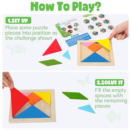 3 Pack Large Wooden Blocks Puzzles Hexagon Tangram Puzzle Wooden Russian Brain Puzzles for Adult Challenge Teasers Geometric Jigsaw Logic Iq STEM Educational Gift Graduation (3 Count)