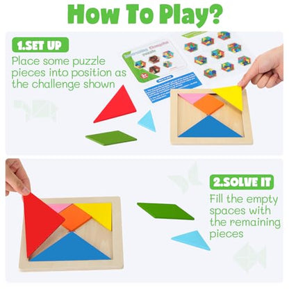 3 Pack Large Wooden Blocks Puzzles Hexagon Tangram Puzzle Wooden Russian Brain Puzzles for Adult Challenge Teasers Geometric Jigsaw Logic Iq STEM Educational Gift Graduation (3 Count)