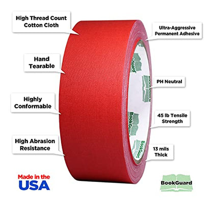 1-1/2 Inch Red Cotton Cloth Bookbinding Repair Tape, 15 Yard Roll