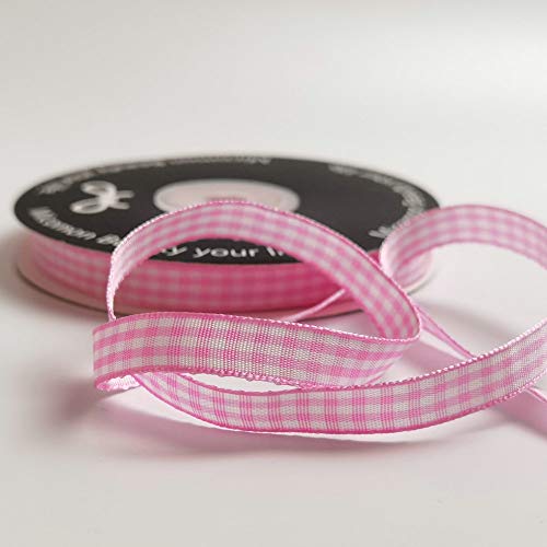 Pink Gingham Plaid Checked Ribbon 25 Yards Each Roll 100% Polyester (75 Feet)