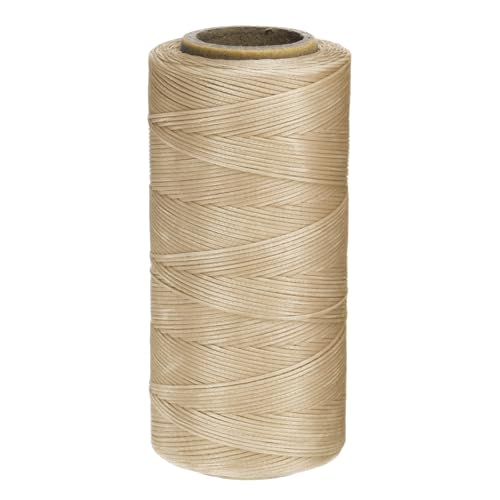 150D 0.8mm Flat Waxed Thread 284 Yards Polyester Leather Sewing Waxed String Hand Stitching Waxed Cord for Leather Stitching Sewing Bookbinding DIY Craft Light Khaki