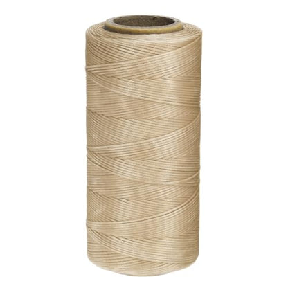 150D 0.8mm Flat Waxed Thread 284 Yards Polyester Leather Sewing Waxed String Hand Stitching Waxed Cord for Leather Stitching Sewing Bookbinding DIY Craft Light Khaki