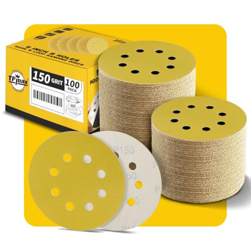 100PCS 5 Inch 150 Grit 125mm 8 Hole Sanding Discs Sandpaper (100 Count)