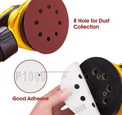 1000 Grit 5 Inch Sanding Disc 8 Hole Hook and Loop Sanding Pad Aluminum Oxide Round Sandpaper Disc for Random Orbit Sander (150 Count)