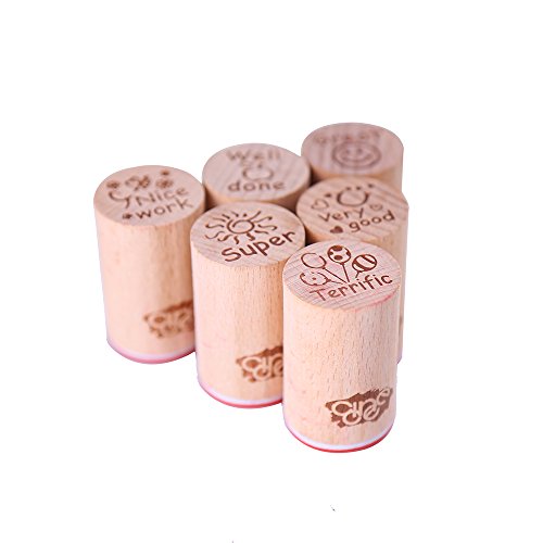 6pcs Round Wood Rubber Stamp for School Teachers English Toy Stamp Au116s1p1us1 (6 Count)