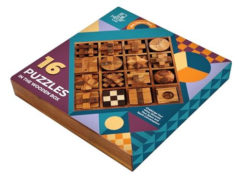 16 in 1 Wooden Brain Teaser Puzzles for Adults and Seniors Interlocking 3D Mini Wood Mind Games Hand Puzzle Teasers Set Toys Coffee Table Games Gift